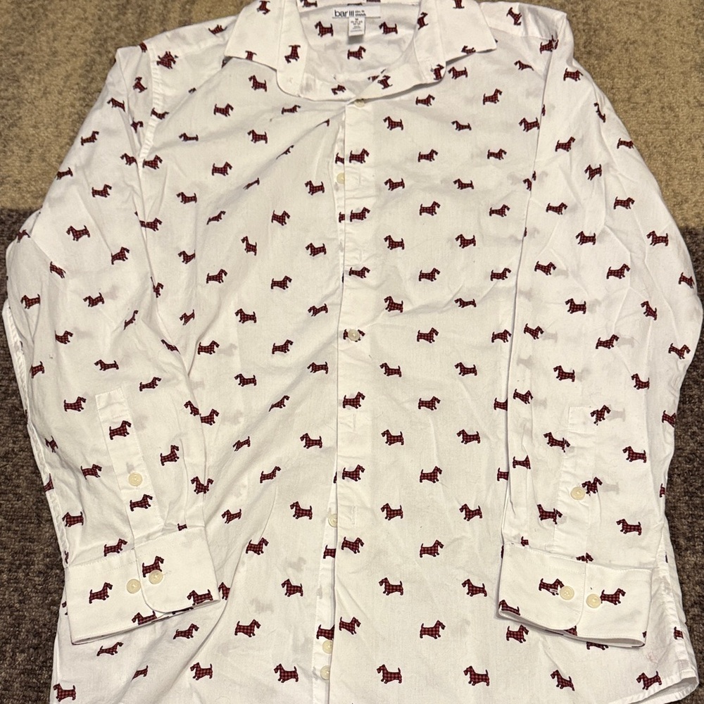 Bar III White Shirt with Red and Black Scottie  Dog Print